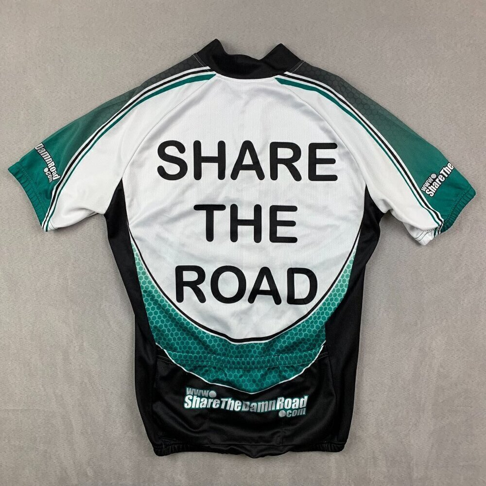 Share The Damn Road Mens Cycling Jersey Small White Green Full Zip Shirt Thanks